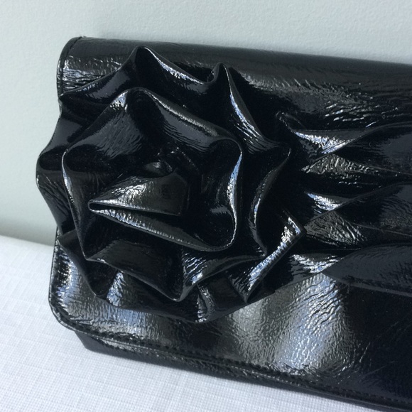 Black Pleather Clutch with flower - Picture 2 of 4